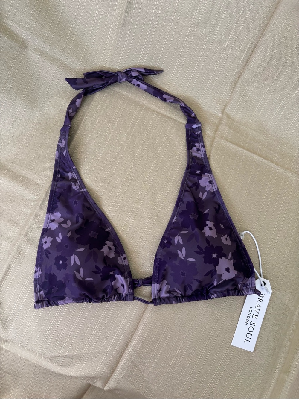 Brave Soul Purple Floral Triangle Swim Top